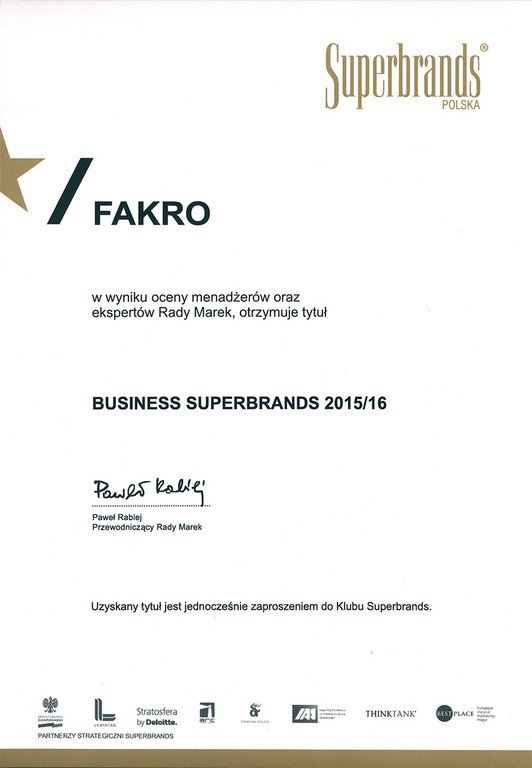 Tytuł Business Superbrands 2015/16 dla firmy Fakro