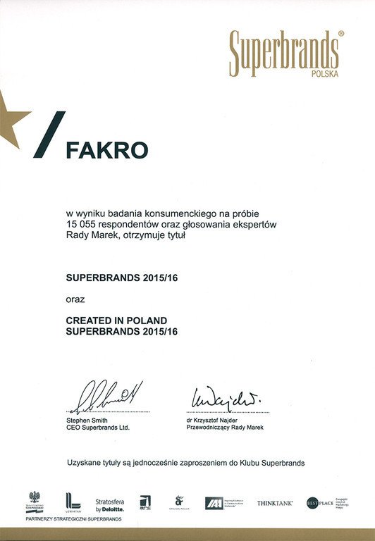 Tytuł Superbrands 2015/16 i Created in Poland Superbrands 2015/16 dla Fakro